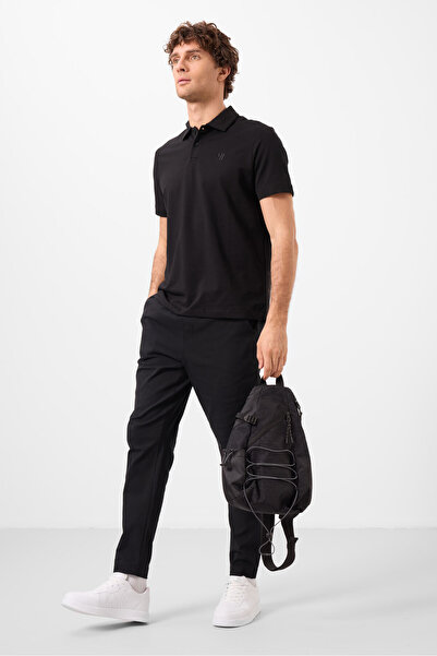 TOMMY LIFE Μαύρο ανδρικό παντελόνι Chino με υφαντό ελαφρύ, ελαστικό, κανονική εφαρμογή - 82180