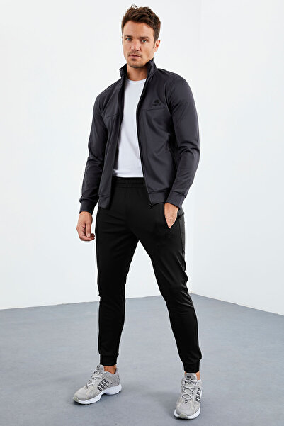TOMMY LIFE Ανδρική φόρμα αντρικής φόρμας με γιακά με φερμουάρ ανθρακί-μαύρο - με μανσέτες 85160
