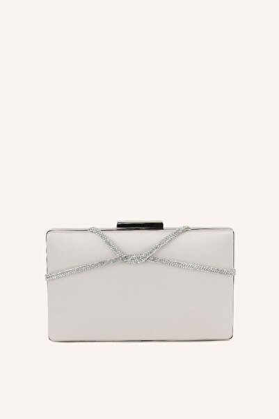 MARCATELLI Bej Saten Taşlı Kare Abiye Çanta