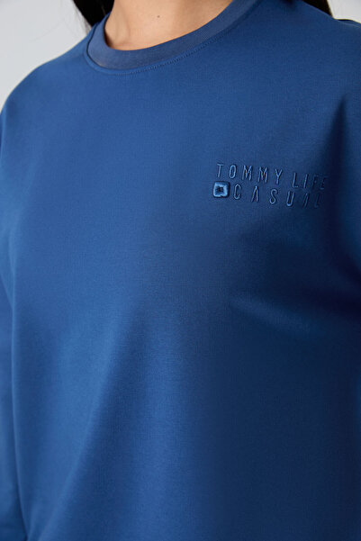 TOMMY LIFE Parliament Basic Cotton O Neck Oversize Rubber Leg Women's Tracksuit Set - 95287