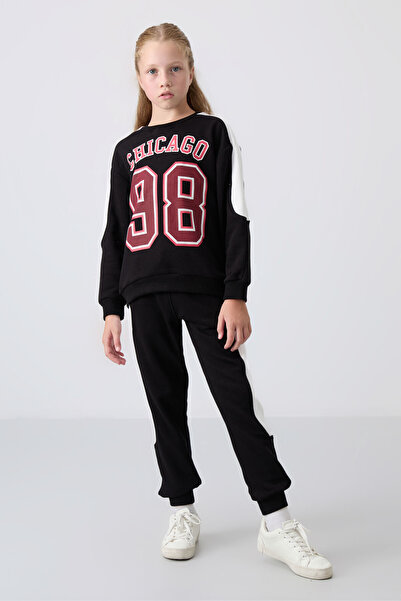 TOMMY LIFE Siyah Pamuklu İçi Tüylü Yumuşak Dokulu Standart Fit Nakışlı Kız Ço...