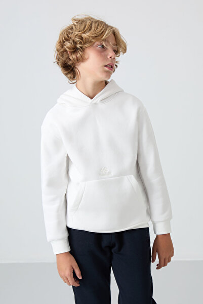 TOMMY LIFE Ekru Pamuklu Kalın İçi Tüylü Yumuşak Dokulu Standart Fit Baskılı E...