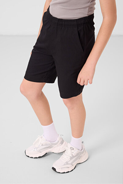 TOMMY LIFE Μαύρο βαμβακερό Oversize Fit Υφαντό ελαφρύ εύκαμπτο ανδρικό σορτς Chino - 11278