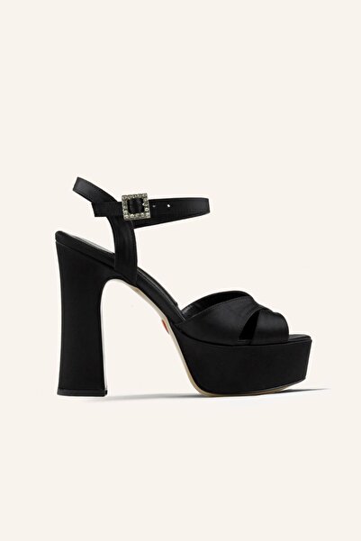 MARCATELLI Siyah Saten Topuklu Ayakkabı