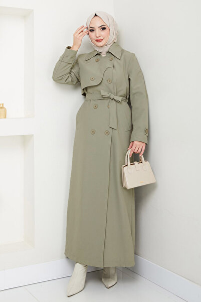 InStyle Λεπτομέρεια καπακιού Μακριά επένδυση Mint Green Trench Coat