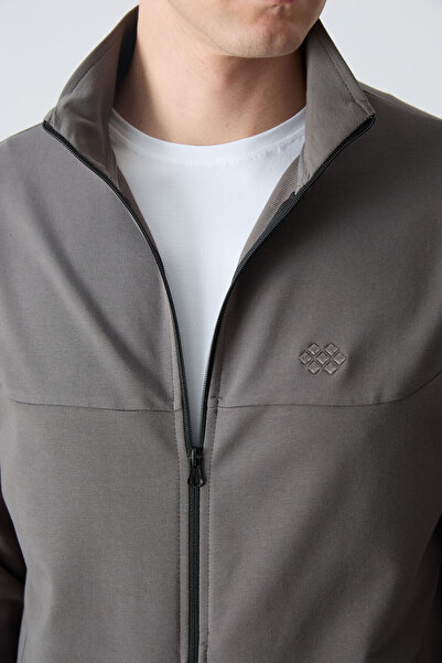 TOMMY LIFE Σκούρο γκρι βαμβακερό χοντρό μαλακό ανάγλυφο Comfort Fit Basic ανδρικό κοστούμι φόρμας - 85260