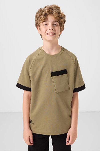 TOMMY LIFE Tricou pentru băiat din bumbac bej închis, cu textura moale, supra...