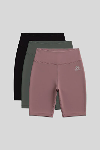 TOMMY LIFE Slim Fit 3-Pack Black-Charcoal-Dusty Rose Women's Short Biker Leggings - 91007
