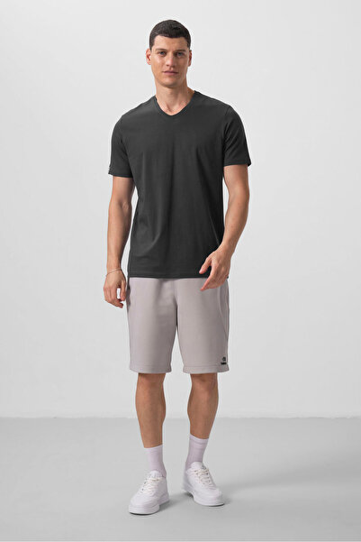 TOMMY LIFE Anthracite Basic Short Sleeve Standard Fit V-Neck Men's T-Shirt - 87912
