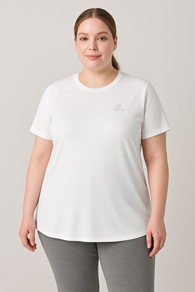 TOMMY LIFE White Printed O-Neck Comfortable Fit Oversized Plus Size Women's T-Shirt - 97308
