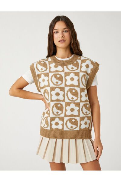 Koton Knitted Sweater Crew Neck Mixed Pattern