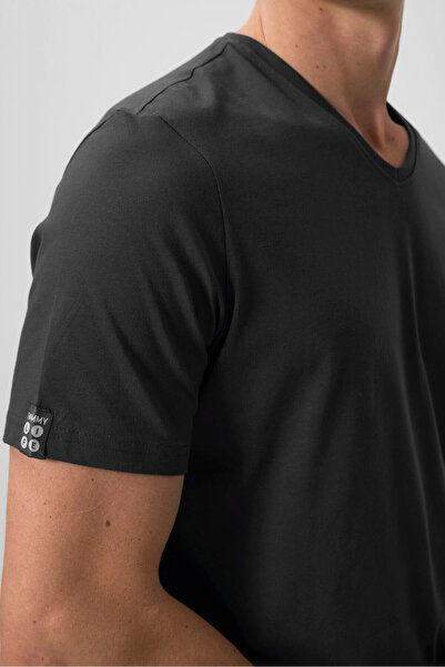 TOMMY LIFE Anthracite Basic Short Sleeve Standard Fit V-Neck Men's T-Shirt - 87912