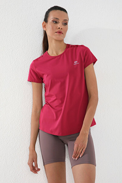 TOMMY LIFE Γυναικείο μπλουζάκι Viva Red Basic με κοντό μανίκι και λαιμόκοψη σε στάνταρ σχήμα - 97144