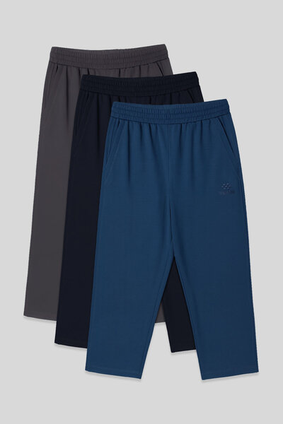 TOMMY LIFE Standart Fit 3lü Paket Koyu Gri-Lacivert-Parlament Erkek Kapri - 83102