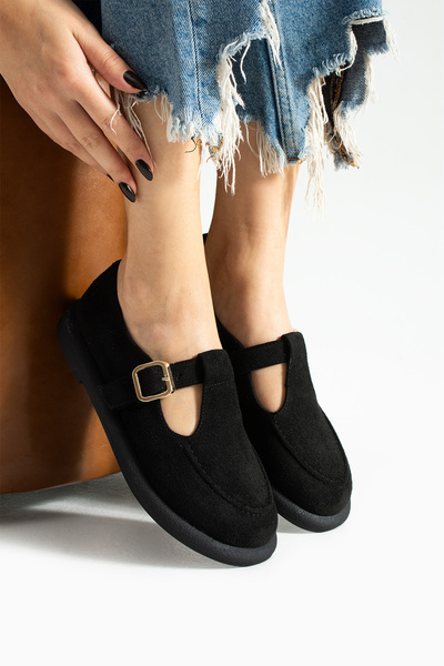 DESPİNA Women's Tan Suede Loafer Shoes with Buckle Detail – Comfortable and Stylish for Everyday Use