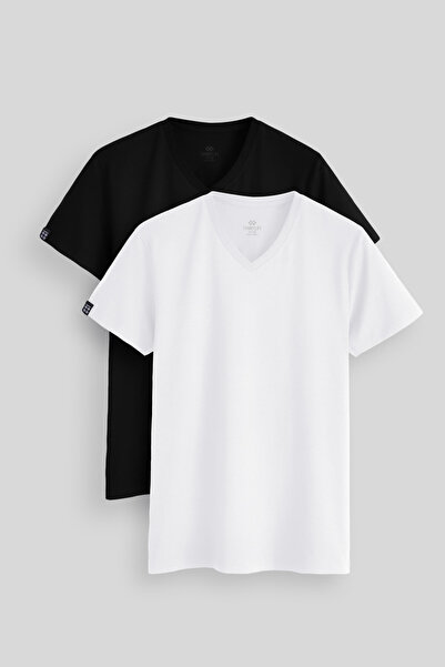 TOMMY LIFE Standard Fit Basic V-Neck 2-Pack Black-White Men's T-Shirt - 87912