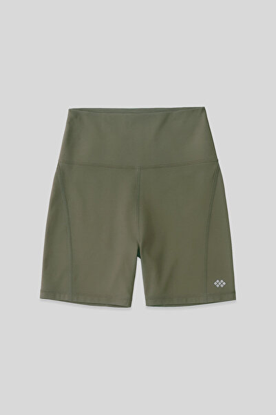 TOMMY LIFE Khaki Belt Detailed High Waist Slim Fit Short Biker Women's Leggings - 91017