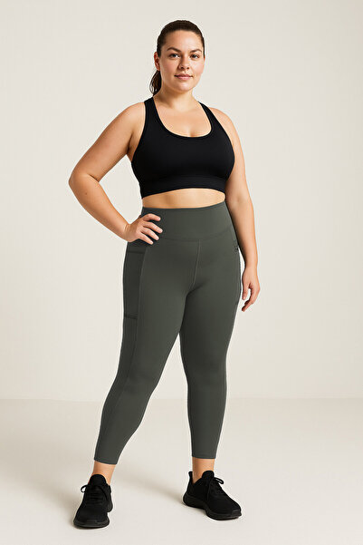 TOMMY LIFE Khaki Flexible Standard Fit Performance Plus Size Women's Tights - 94652