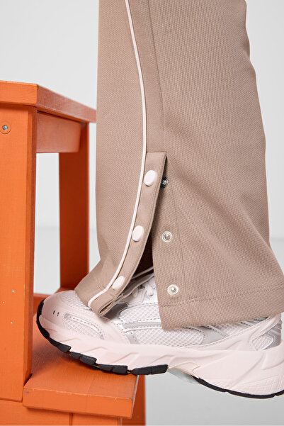 TOMMY LIFE Dark Beige Wide Leg Snap Detail Girls Palazzo Pants - 75199