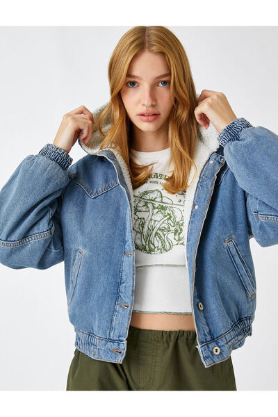 Koton Jachetă de blugi cu glugă Sherpa