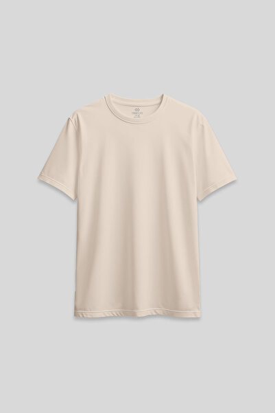 TOMMY LIFE Beige O Neck Standard Fit Basic Women's T-Shirt - 97311