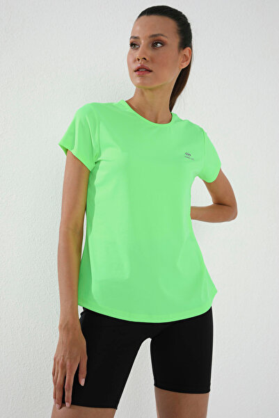 TOMMY LIFE Neon Green Basic Short Sleeve Standard Fit O-Neck Women's T-Shirt - 97144