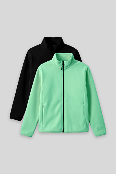 TOMMY LIFE Standart Fit 2li Paket Siyah-Su Yeşili Kız Çocuk Polar Sweatshirt ...