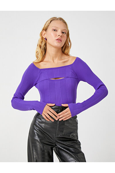 Koton Πλεκτό πουλόβερ με ανοιχτό ώμο με λεπτομέρεια παραθύρου στο λαιμόκοψη τ...