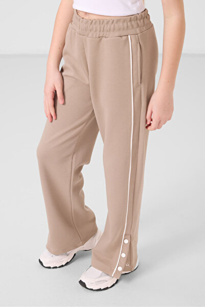 TOMMY LIFE Dark Beige Wide Leg Snap Detail Girls Palazzo Pants - 75199