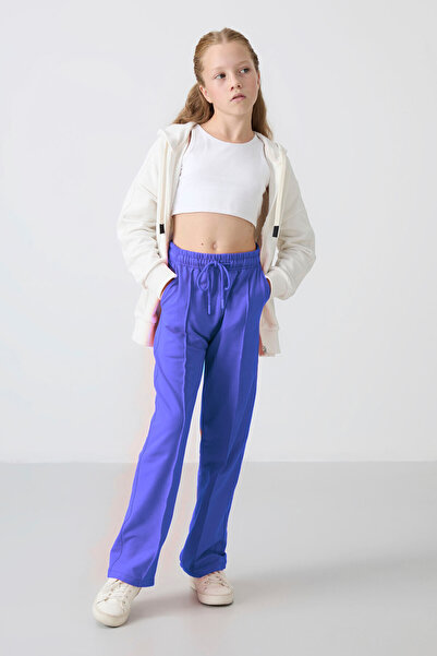 TOMMY LIFE Lilac Wide-Leg Girls' Sweatpants with Pocket and Front Seam Detail -75144