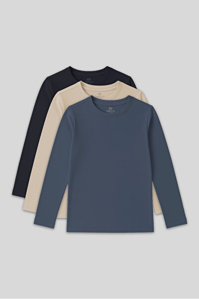 TOMMY LIFE Standart Fit Basic O Yaka 3lü Paket Lacivert-Bej-Koyu Mavi Unisex ...