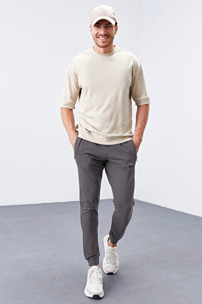 TOMMY LIFE Dark Gray Zipper Pocket Slim Fit Jogger Men's Sweatpants - 84343