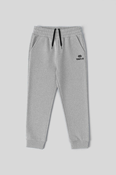 TOMMY LIFE Gray Melange Standard Fit Cuffed Slim Boys' Tracksuit Bottom - 11205