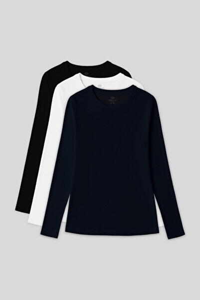 TOMMY LIFE Γυναικείο μπλουζάκι Standard Fit Basic με λαιμόκοψη σε σχήμα O, 3 ...