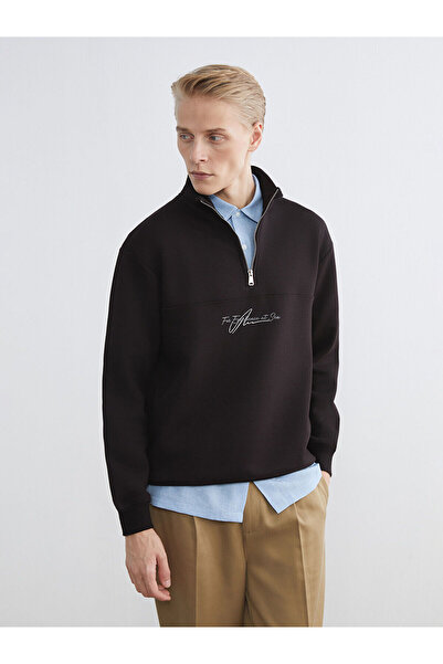 LC Waikiki Peak New Season Mock Neck Printed Men's Thick Sweatshirt