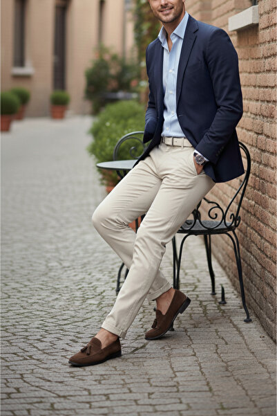 TheSeason Ανδρικό μπεζ Gabardine βαμβακερό Slim Fit Stretchy Chino παντελόνι