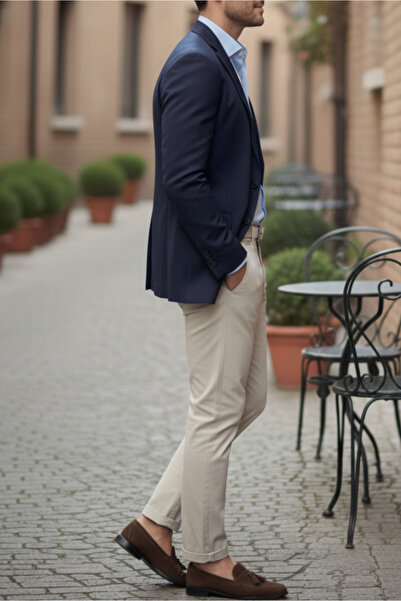 TheSeason Ανδρικό μπεζ Gabardine βαμβακερό Slim Fit Stretchy Chino παντελόνι