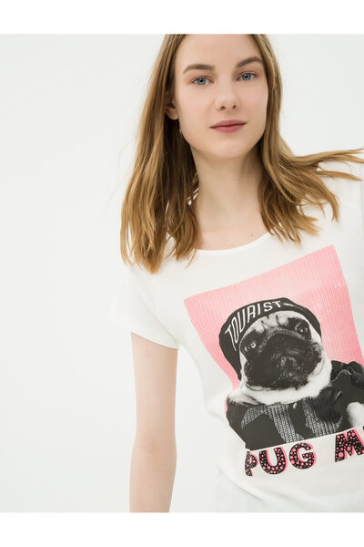 Koton Γυναικείο T-Shirt εκρού 6YAL11734JK