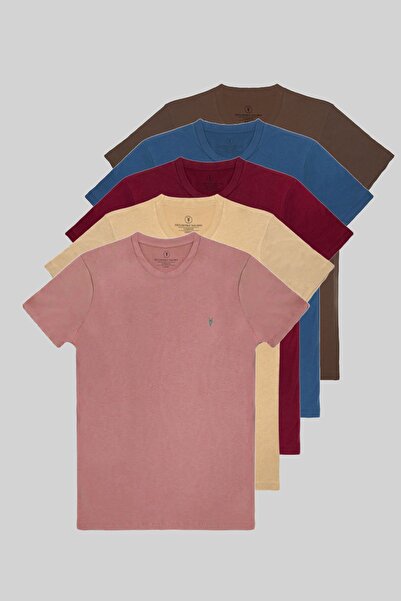 COMBİNE MİCHAİL Ανδρικό μπλουζάκι με κοντό μανίκι από βαμβακερό βασικό σετ 5 τεμαχίων