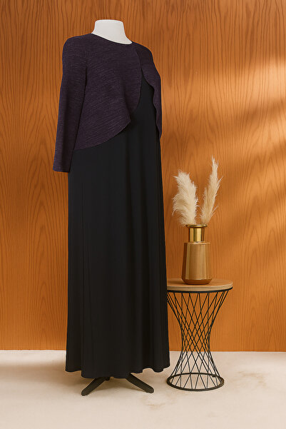 HESNA Μαύρο Zuhal με μπουφάν Plus Size Κομψό ριγέ μοτίβο Mother βραδινό κοστούμι