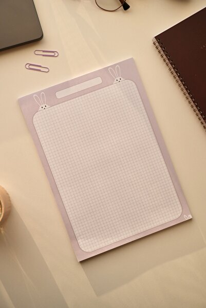 Mirya Notes A4 Lilac Rabbit Patterned Notepad - Notepad - Notepad (Checked)