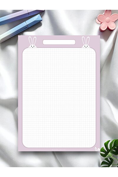Mirya Notes A4 Lilac Rabbit Patterned Notepad - Notepad - Notepad (Checked)