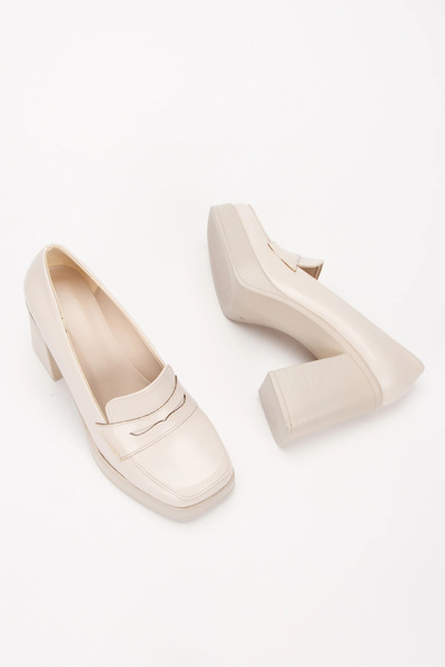 Miss Mitto Жіночі бежеві матові лаковані шкіряні мокасини новий стиль Box Toe легкі і на високих підборах повсякденні туфлі