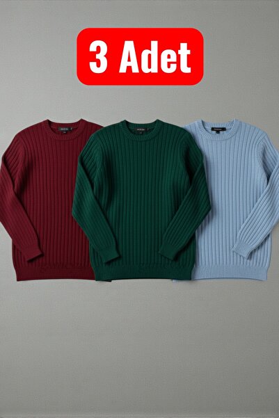 legends butik 3 Adet Erkek Bisiklet Yaka Kalın Kışlık Triko Kazak Seti