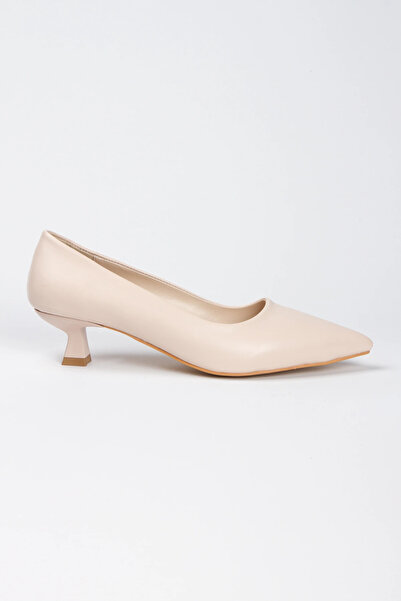 Miss Mitto Kadın Bej-ten Suni Deri Cilt Kısa Kadeh Topuklu Rahat Ve Şık Stiletto