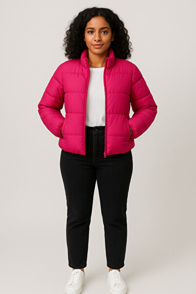 MODA Women's Fuchsia Puffer Coat - Zippered Quilted Winter Sports Coat