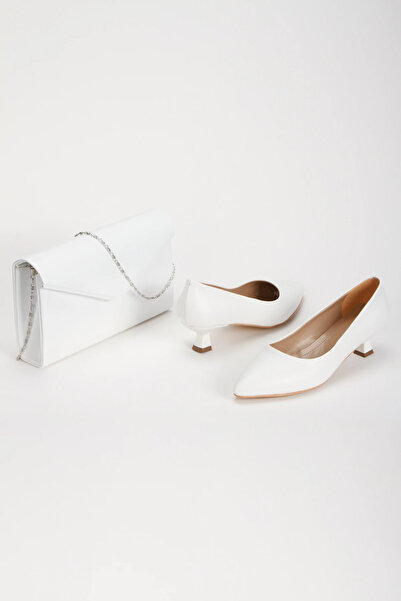 Miss Mitto Γυναικείο λευκό κοντό γόβες με κύπελλο άνετο κομψό στιλέτο και συνδυασμό τσάντας