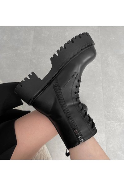 MORİPLİK Vela Black Women's Lace-up Zipper Detail Leather Boots
