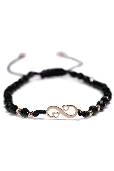 MANAVA Brățară din aur 14k cu 10 bile, pandantiv infinit și piatră solară - reglabilă