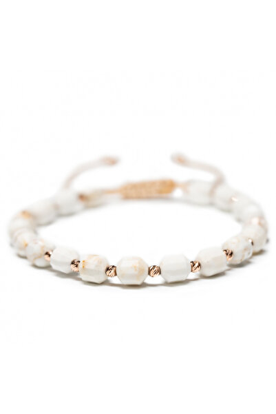 MANAVA Bracelet with 20 balls of 14k pink gold and Howlit semi-precious stones, adjustable